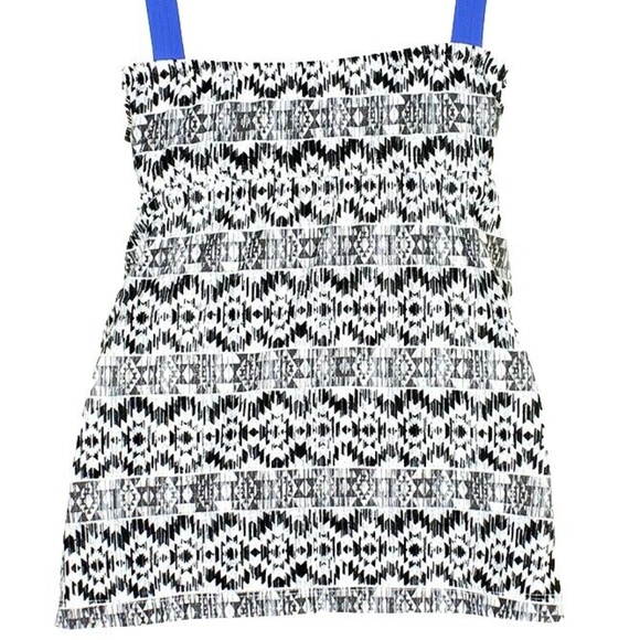 (NWT) Go by Gossip Black/Blue Printed Keyhole Swimsuit Tankini Top Plus Size 1X - Picture 5 of 7